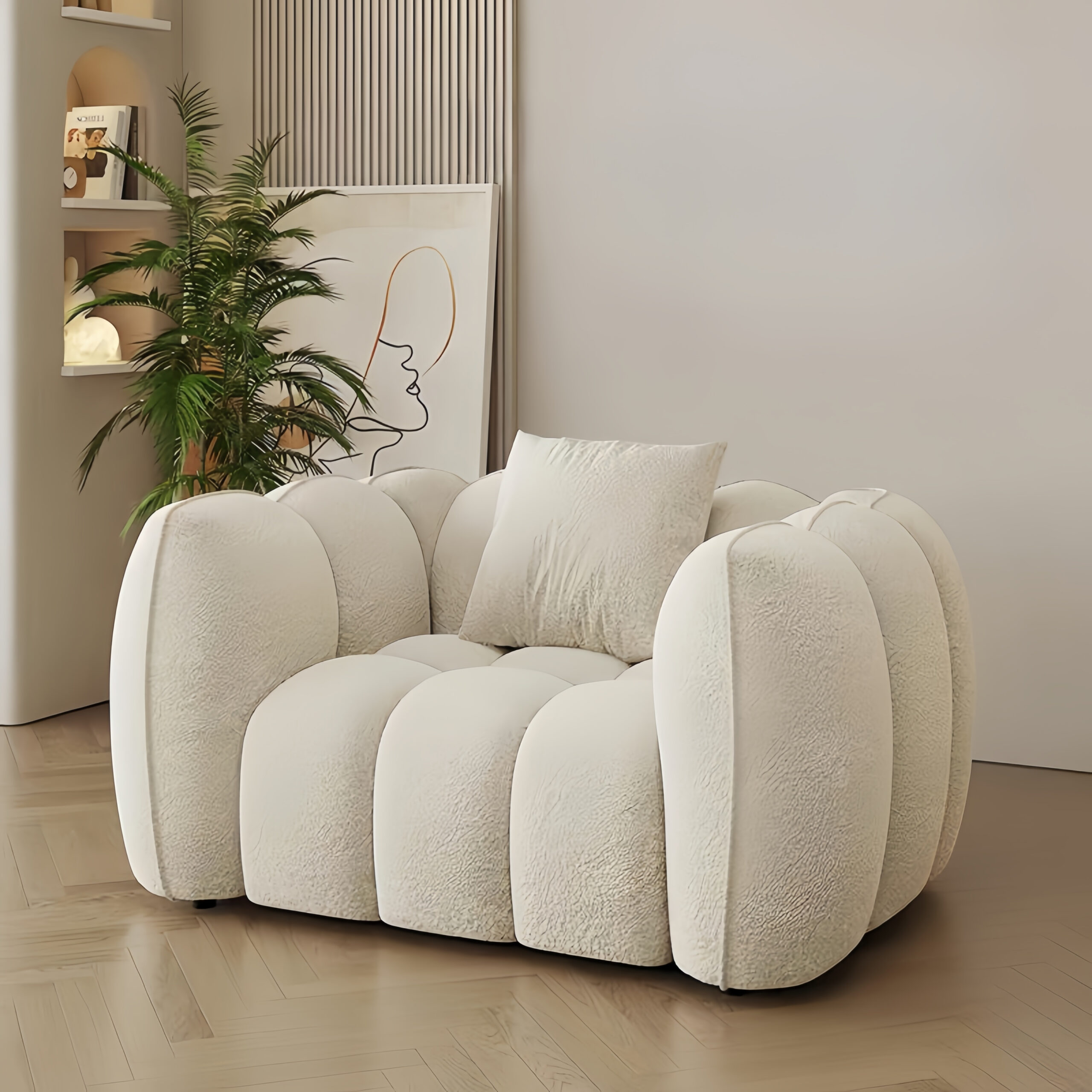 Teddy Plush Fabric Quilted Foam Cushion Lounge Chair for Living Room Vacuum Packed Shaping Sofa Set for Hotels - Image 3
