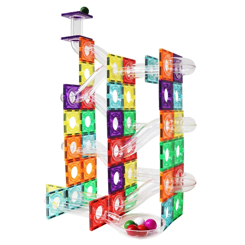 Magnescape Educational 106pcs Marble Run Magnetic Tiles Transparent Magnetic Toys Safe Building Blocks for Kids - Image 7