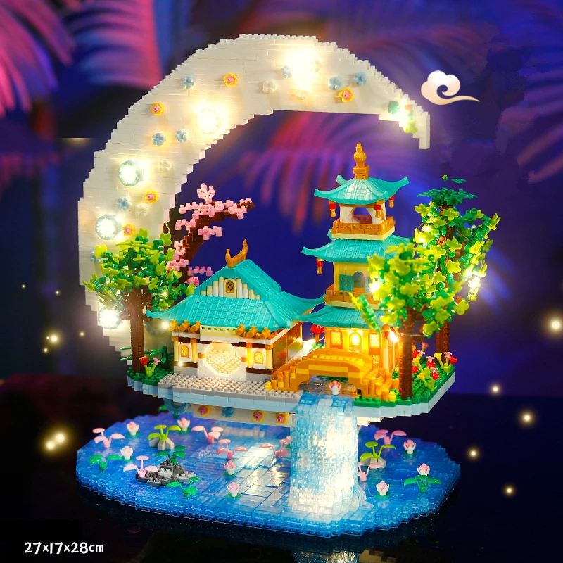 Creative Moon Legend Waterfall Pond Castle Tree House View Set City Model Building Blocks Bricks Toys for Children Adult - Image 5