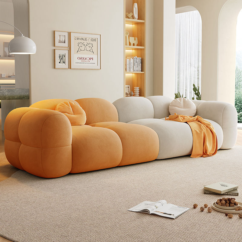 Modern Design Cream Style Living Room Sofa Puff Set Solid Color Corduroy Material Modular Lazy Recliner Furniture - Image 4