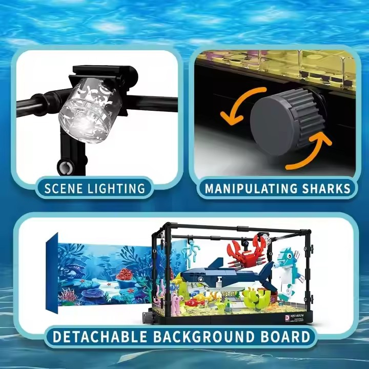 725 PCS Aquarium Building Block Toys Ocean Jellyfish Fish Building Brick Set with Light - Image 3