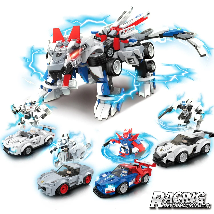 16 in 1 Build Collectible Model Racing Car Deformation Robot Block Toys with Figure - Image 2